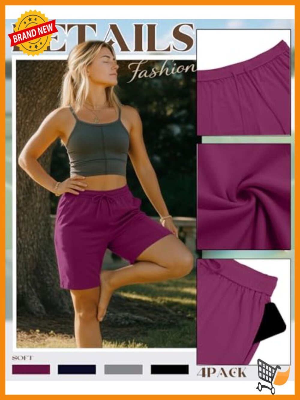 4 Pack Plus Size Bermuda Shorts High Waist Drawstring Knee Length Athletic View 4